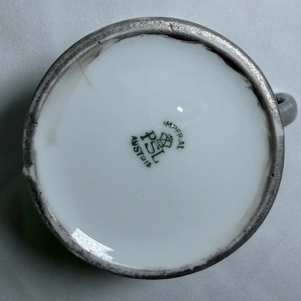 Antique Porcelain Silver Imperial PSL Austria Crown Miniature Creamer 1914 Era
